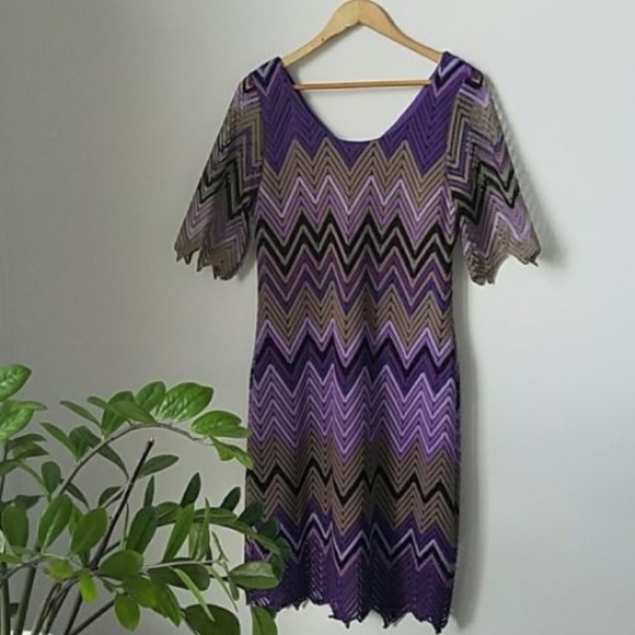 Fresh of LA Dresses & Skirts - Ultra Violet Zig Zag Pattern Netted Dress